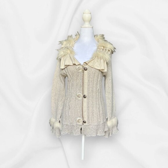 LaSeine Faux Fur Trimmed Cardigan Size Small Y2K Vintage Whimsygoth Fairy Grunge - Picture 1 of 9